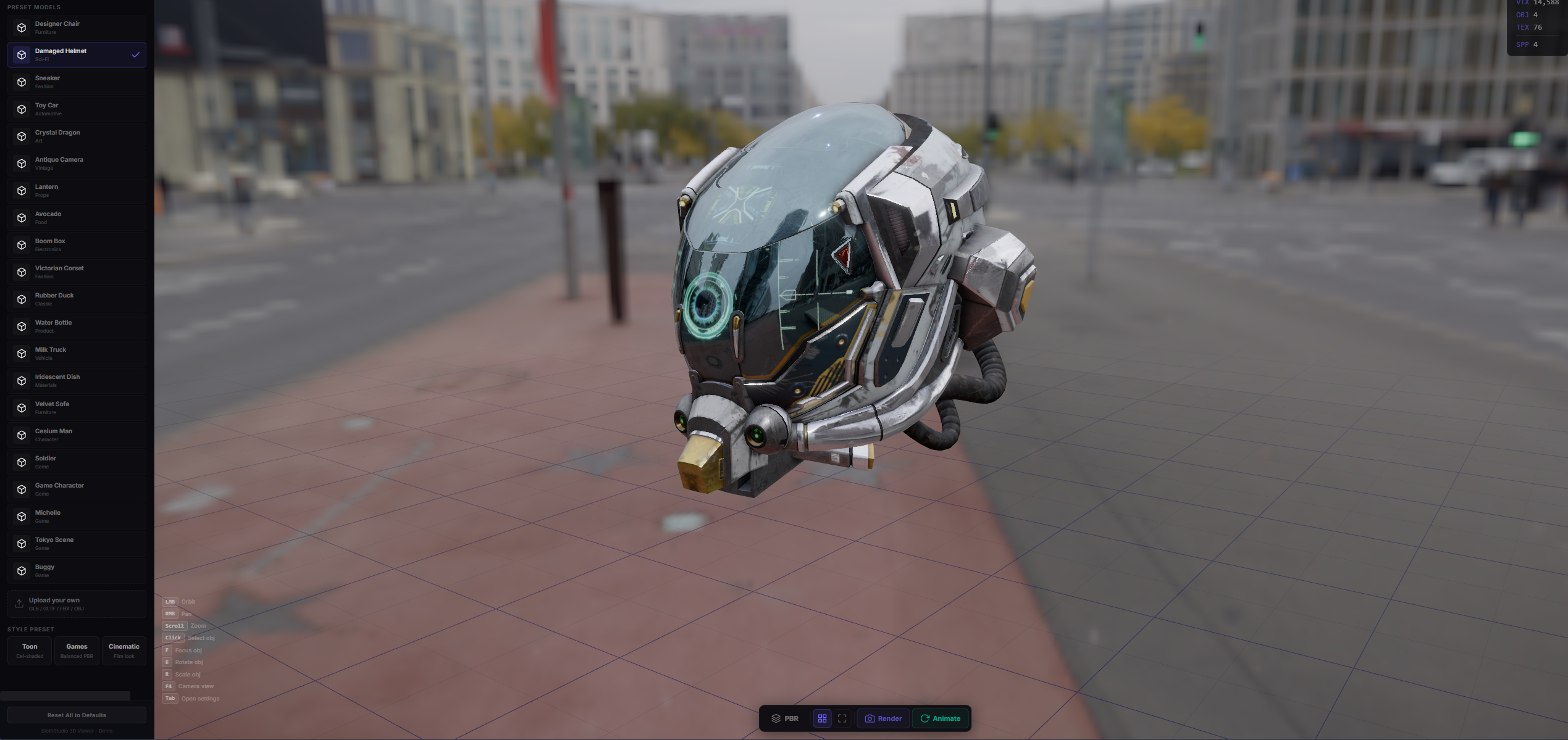 Sloth 3D Viewer — Six shading modes + WebM turntable export, all in the browser — Blender's control plane, no server